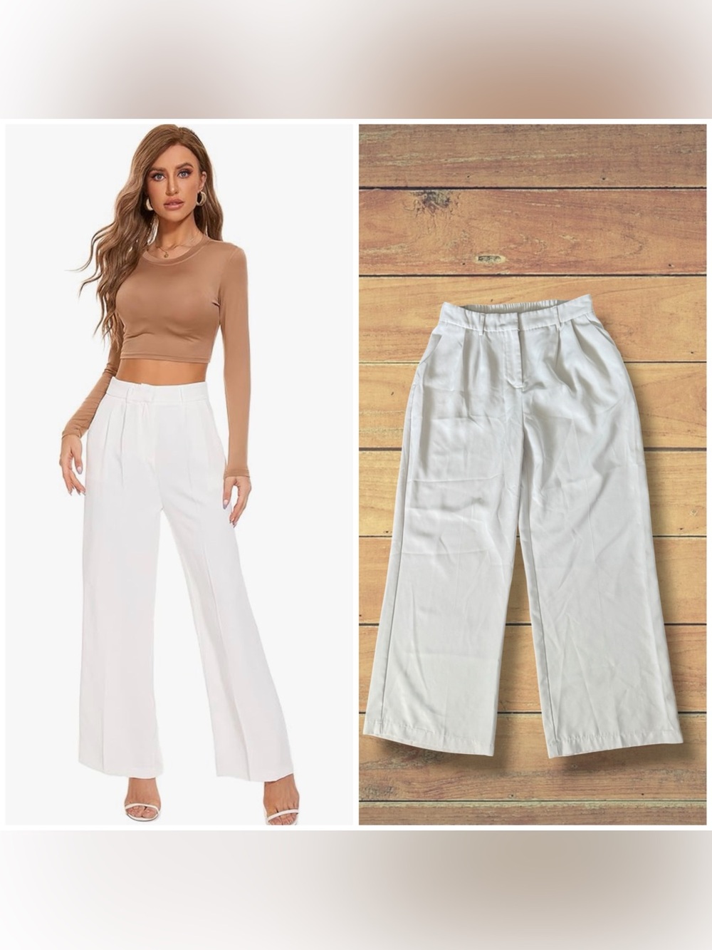 Funnyzo High Rise Waisted Wide Leg Long Trousers, Large